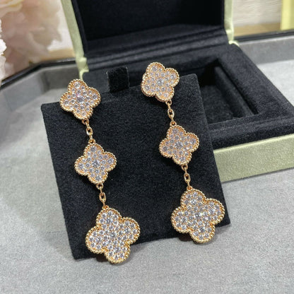 [Shinejoy]CLOVER 3 MOTIFS DIAMOND PAVED Shinejoy GOLD EARRINGS