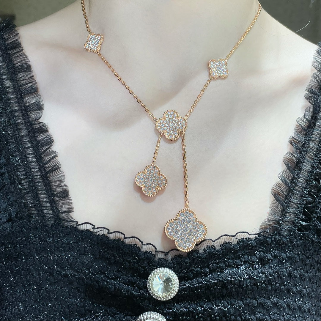[Shinejoy]CLOVER 6 MOTIF DIAMOND PAVED NECKLACE