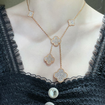 [Shinejoy]CLOVER 6 MOTIF DIAMOND PAVED NECKLACE