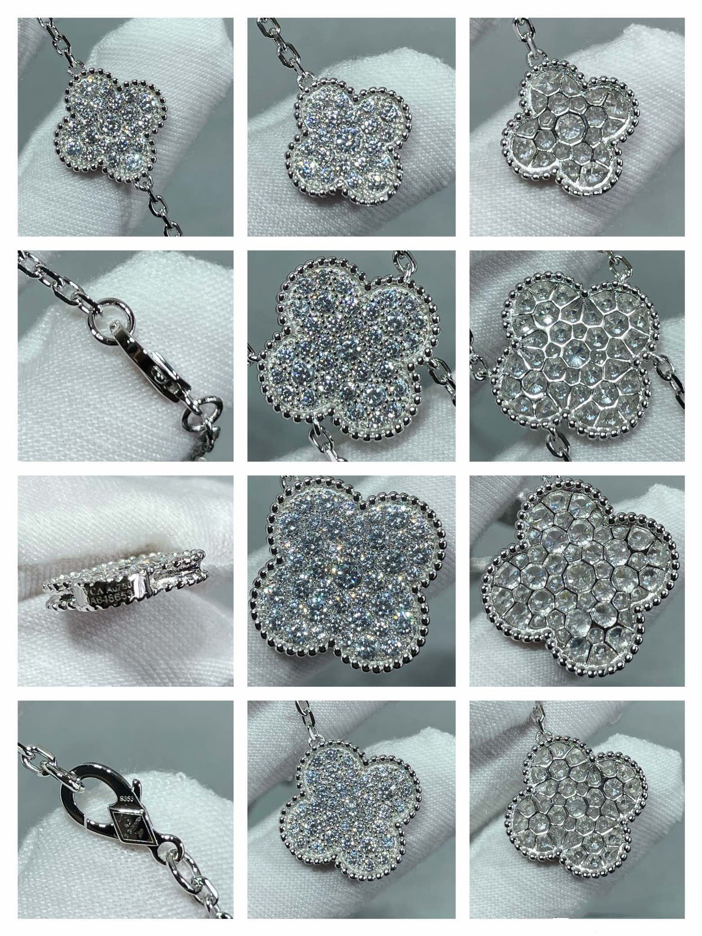 [Shinejoy]CLOVER 6 MOTIF DIAMOND PAVED NECKLACE