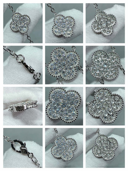 [Shinejoy]CLOVER 6 MOTIF DIAMOND PAVED NECKLACE