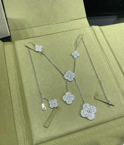 [Shinejoy]CLOVER 6 MOTIF DIAMOND PAVED NECKLACE