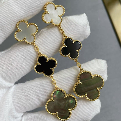 [Shinejoy]CLOVER 3 MOTIF MOP ONYX DARK MOP PINK GOLD EARRINGS
