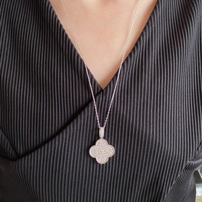 [Shinejoy]CLOVER 25MM LARGE PEDANT DIAMOND PAVED LONG NECKLACE