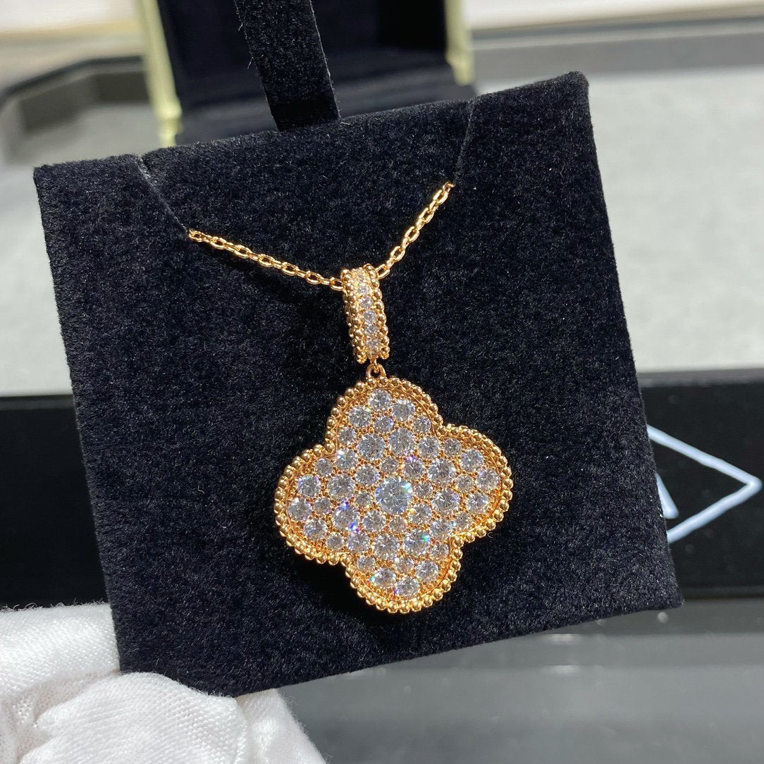 [Shinejoy]CLOVER 25MM LARGE PEDANT DIAMOND PAVED LONG NECKLACE