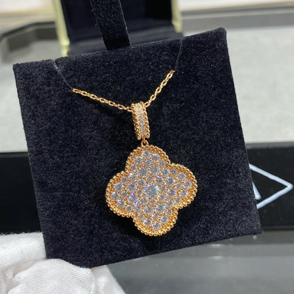 [Shinejoy]CLOVER 25MM LARGE PEDANT DIAMOND PAVED LONG NECKLACE