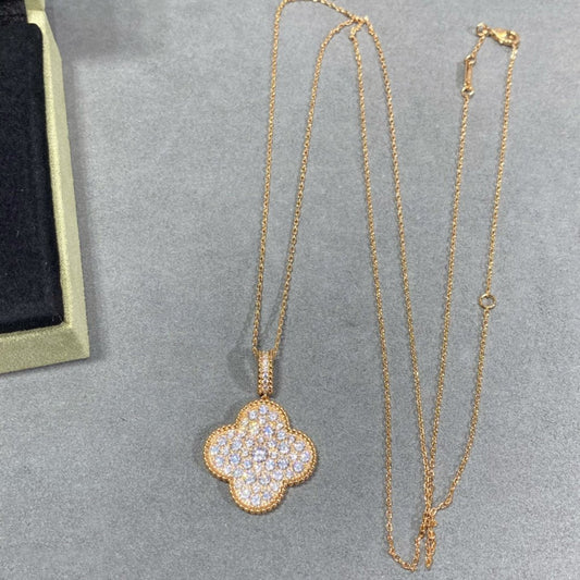 [Shinejoy]CLOVER 25MM LARGE PEDANT DIAMOND PAVED LONG NECKLACE