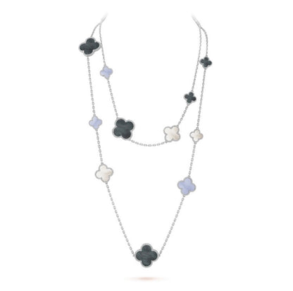 [Shinejoy]CLOVER 16 MOTIF CHALCEDONY MOP SILVER NECKLACE