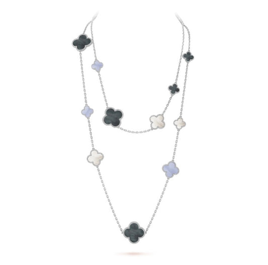 [Shinejoy]CLOVER 16 MOTIF CHALCEDONY MOP SILVER NECKLACE