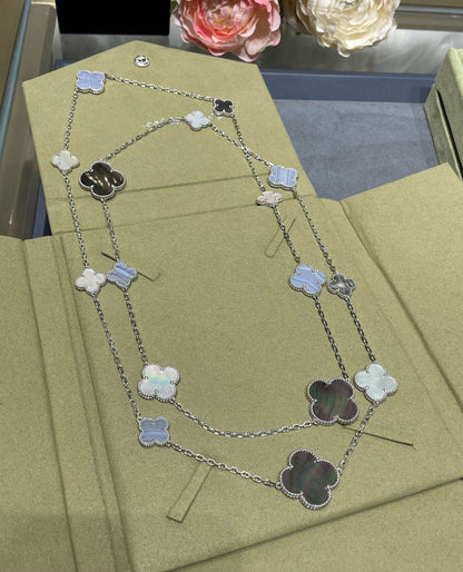 [Shinejoy]CLOVER 16 MOTIF CHALCEDONY MOP SILVER NECKLACE