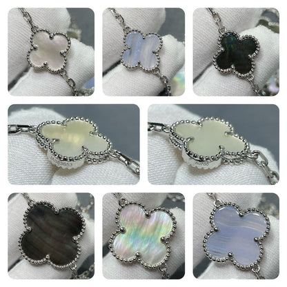 [Shinejoy]CLOVER 16 MOTIF CHALCEDONY MOP SILVER NECKLACE