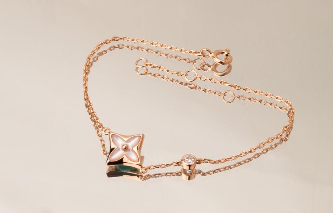 [Shinejoy]STAR PINK MOP 1 DIAMOND PINK GOLD NECKLACE