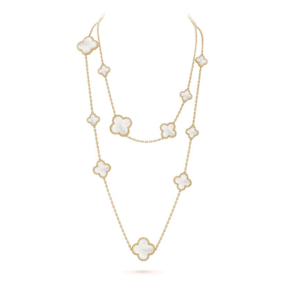 [Shinejoy]CLOVER 16 MOTIF WHITE MOP GOLD NECKLACE
