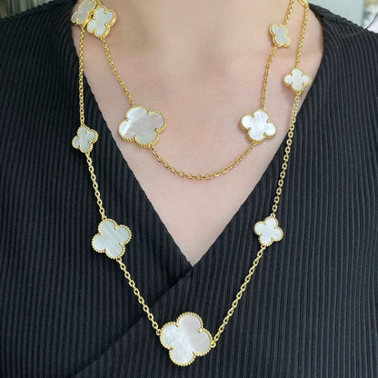 [Shinejoy]CLOVER 16 MOTIF WHITE MOP GOLD NECKLACE