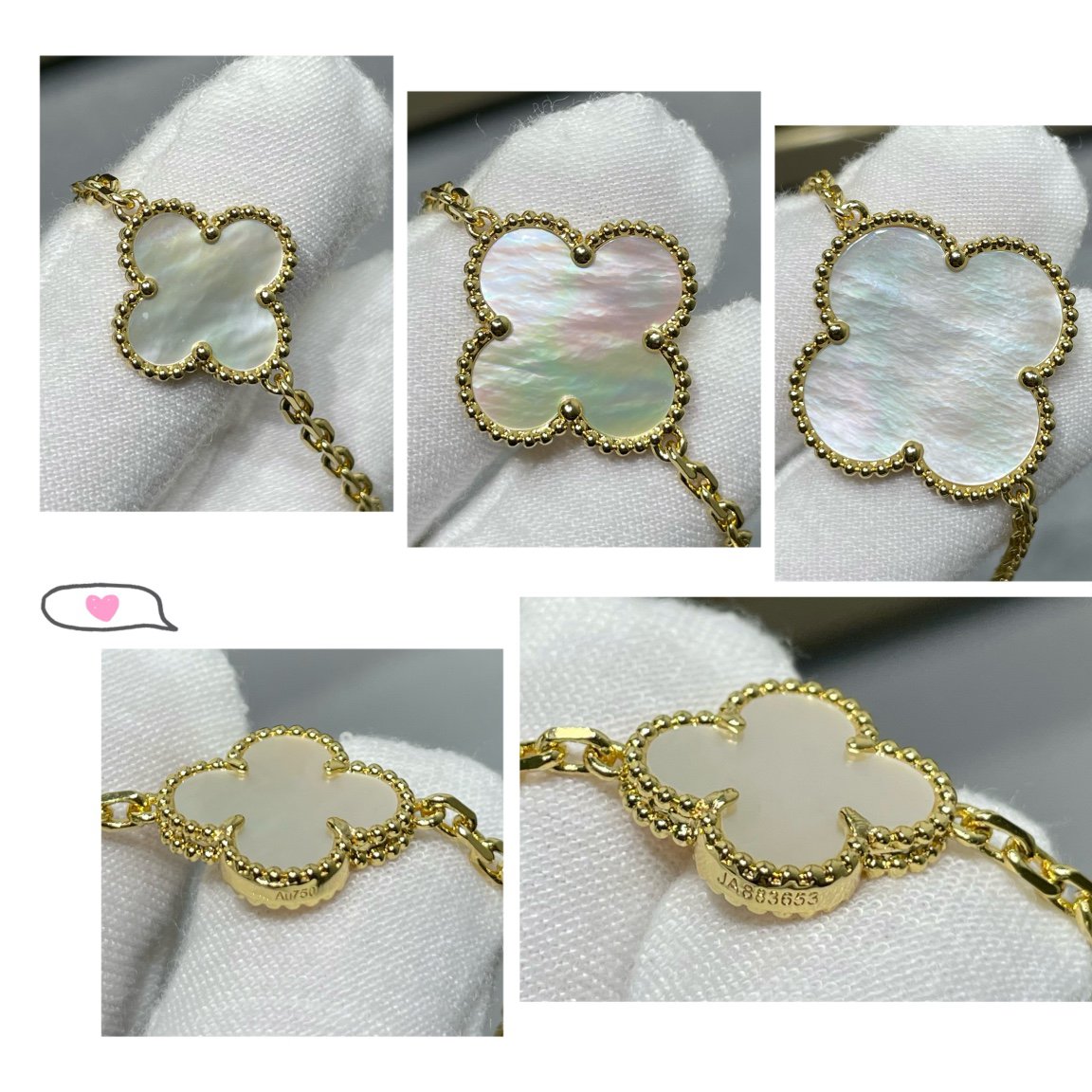 [Shinejoy]CLOVER 16 MOTIF WHITE MOP GOLD NECKLACE