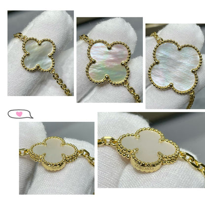 [Shinejoy]CLOVER 16 MOTIF WHITE MOP GOLD NECKLACE