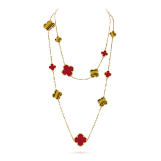 [Shinejoy]CLOVER 16 MOTIF CARNELIAN TIGER EYE Shinejoy GOLD NECKLACE