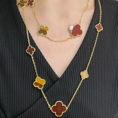 [Shinejoy]CLOVER 16 MOTIF CARNELIAN TIGER EYE Shinejoy GOLD NECKLACE