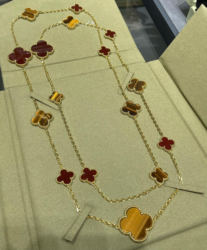 [Shinejoy]CLOVER 16 MOTIF CARNELIAN TIGER EYE Shinejoy GOLD NECKLACE