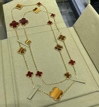 [Shinejoy]CLOVER 16 MOTIF CARNELIAN TIGER EYE Shinejoy GOLD NECKLACE