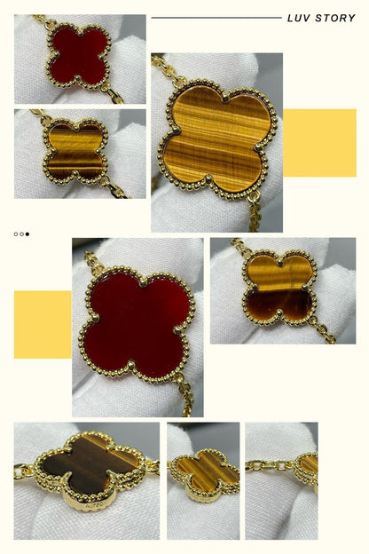 [Shinejoy]CLOVER 16 MOTIF CARNELIAN TIGER EYE Shinejoy GOLD NECKLACE