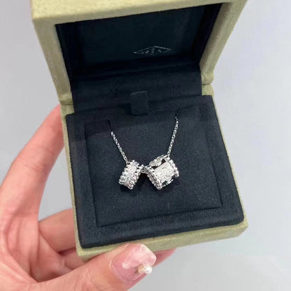 [Shinejoy]PERLEE DOUBLE PENDANT SILVER DIAMOND NECKLACE