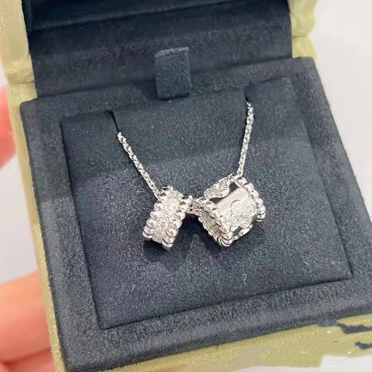 [Shinejoy]PERLEE DOUBLE PENDANT SILVER DIAMOND NECKLACE