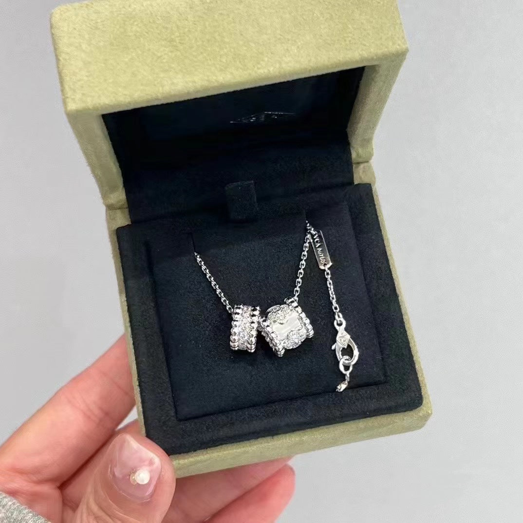 [Shinejoy]PERLEE DOUBLE PENDANT SILVER DIAMOND NECKLACE