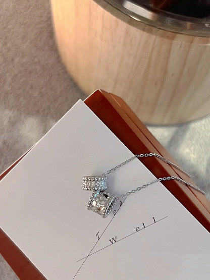 [Shinejoy]PERLEE DOUBLE PENDANT SILVER DIAMOND NECKLACE