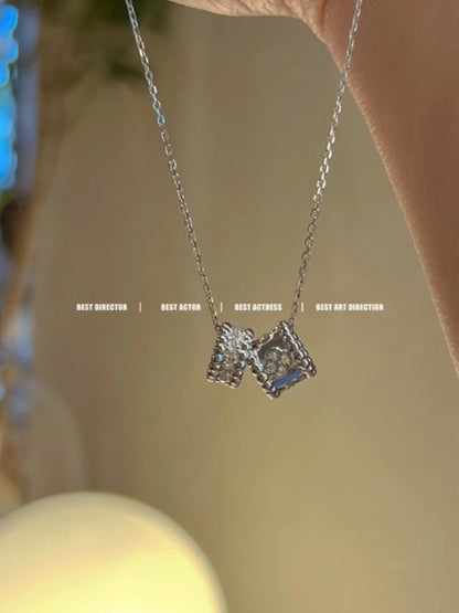 [Shinejoy]PERLEE DOUBLE PENDANT SILVER DIAMOND NECKLACE
