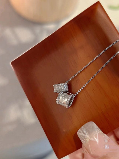 [Shinejoy]PERLEE DOUBLE PENDANT SILVER DIAMOND NECKLACE