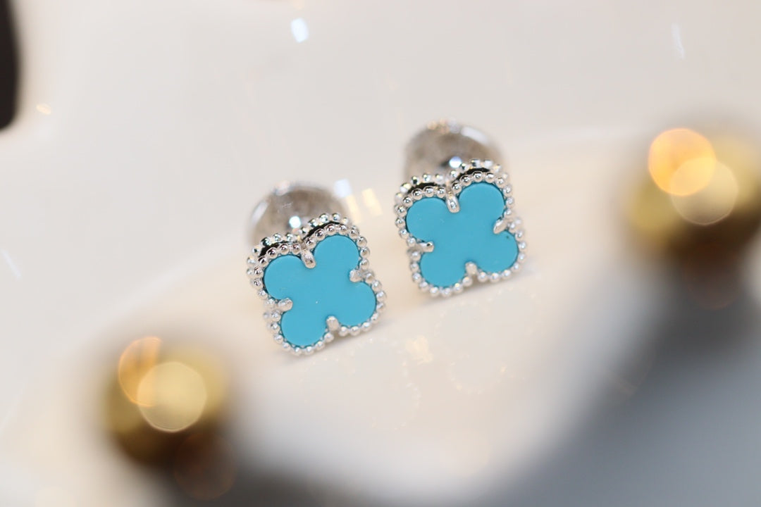 [Shinejoy]CLOVER MINI TURQUOISE SILVER STUD EARRINGS