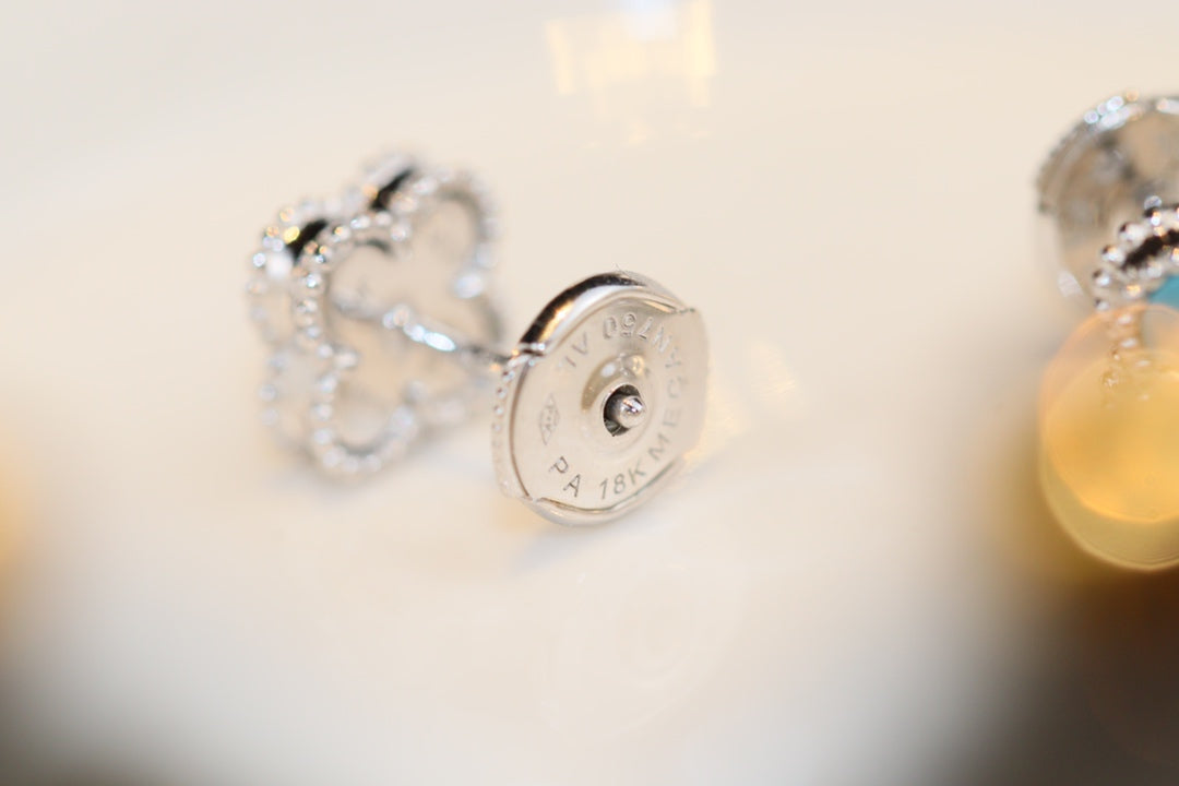 [Shinejoy]CLOVER MINI TURQUOISE SILVER STUD EARRINGS