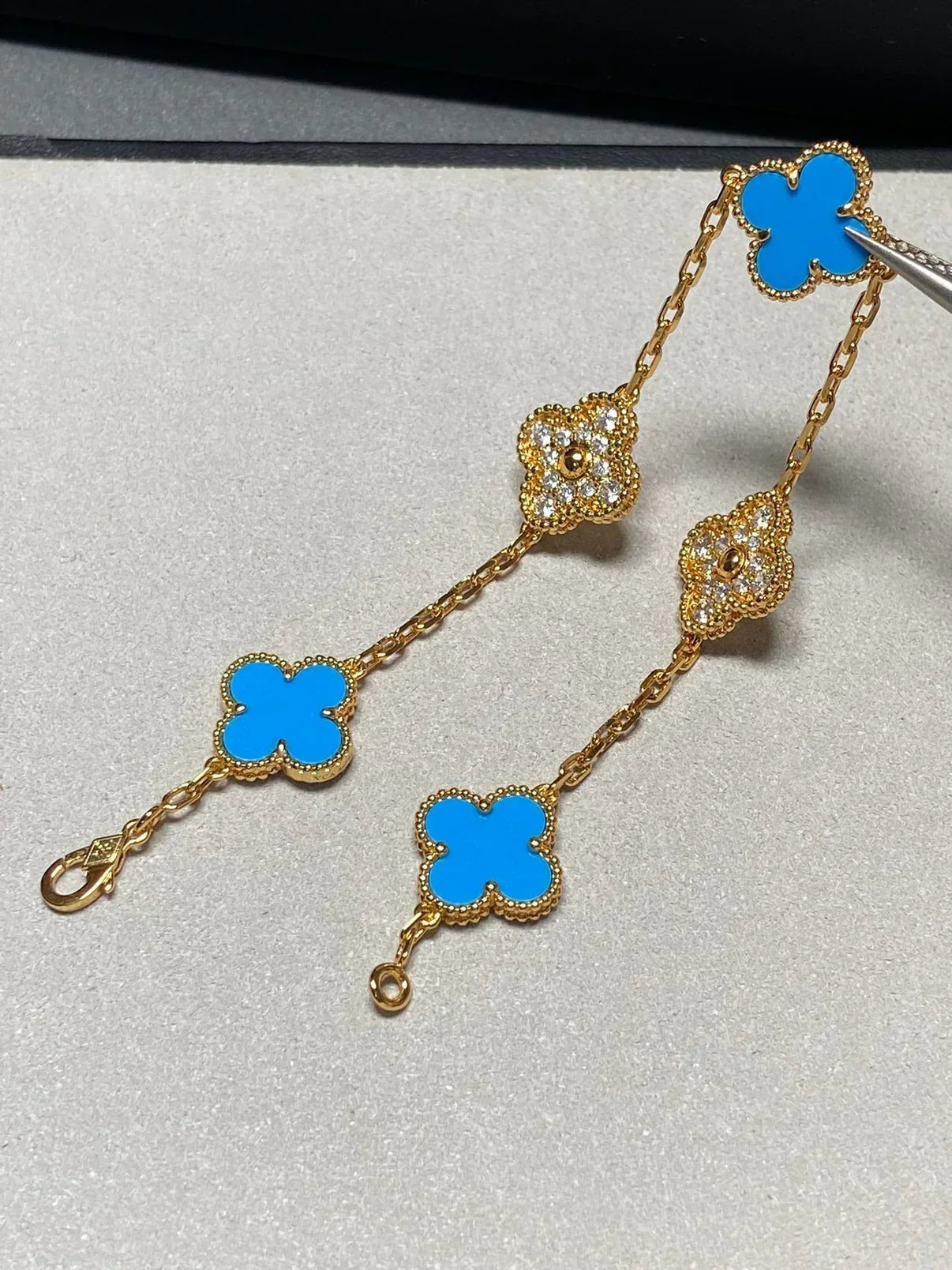 [Shinejoy] CLOVER 5 MOTIF BLUE AGATE BRACELET COLLECTION
