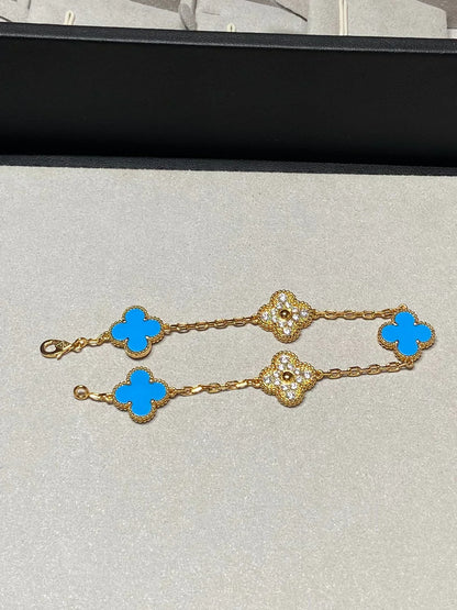 [Shinejoy] CLOVER 5 MOTIF BLUE AGATE BRACELET COLLECTION
