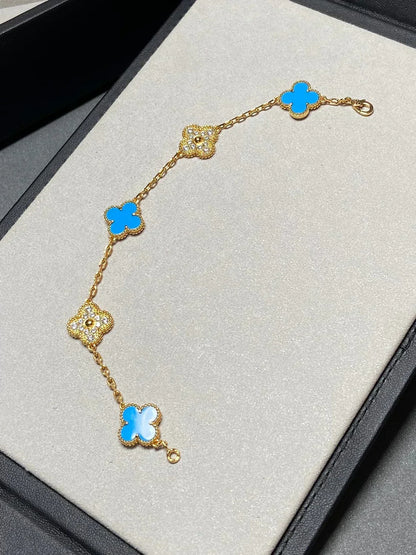 [Shinejoy] CLOVER 5 MOTIF BLUE AGATE BRACELET COLLECTION