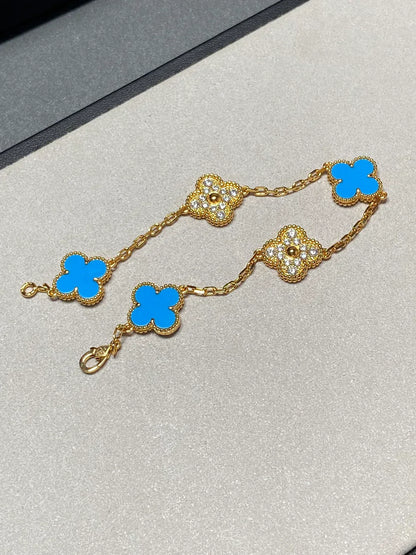 [Shinejoy] CLOVER 5 MOTIF BLUE AGATE BRACELET COLLECTION