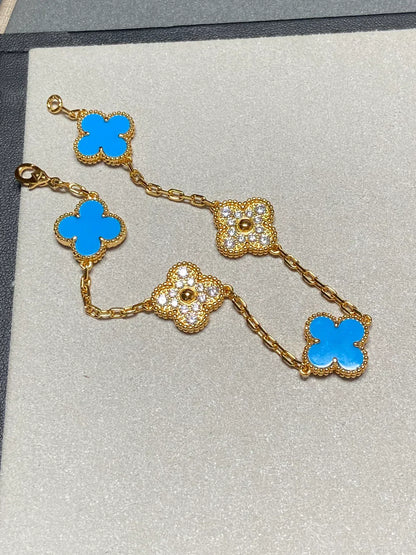 [Shinejoy] CLOVER 5 MOTIF BLUE AGATE BRACELET COLLECTION