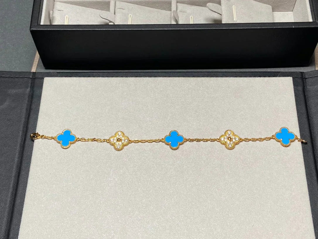 [Shinejoy] CLOVER 5 MOTIF BLUE AGATE BRACELET COLLECTION