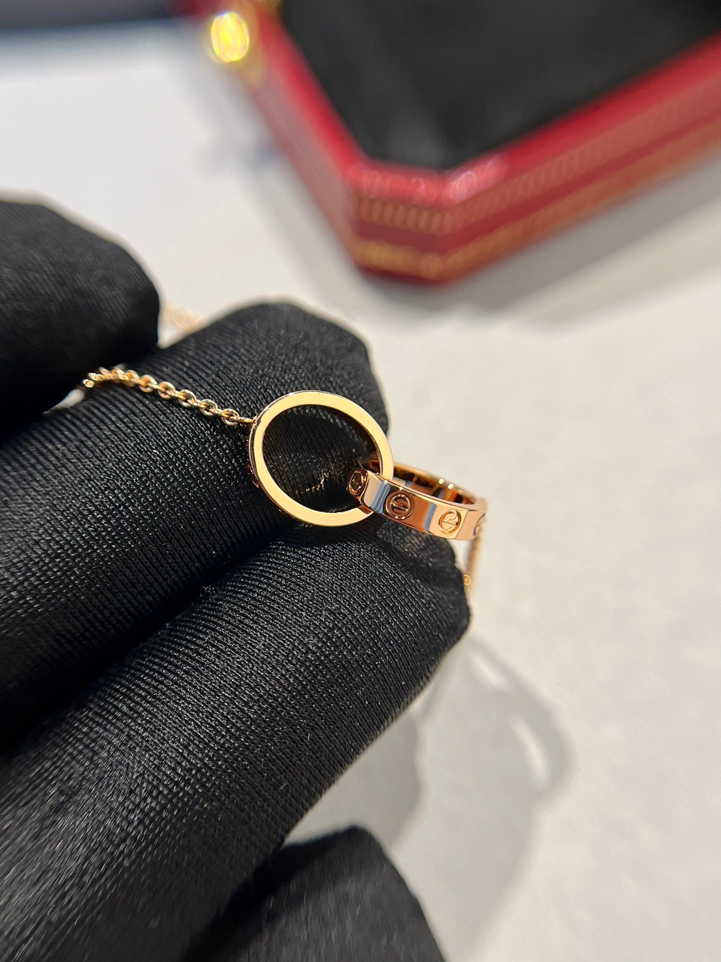 [Shinejoy]LOVE NECKLACE DOUBLE RING PINK GOLD