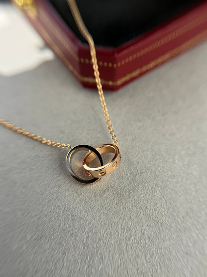 [Shinejoy]LOVE NECKLACE DOUBLE RING PINK GOLD