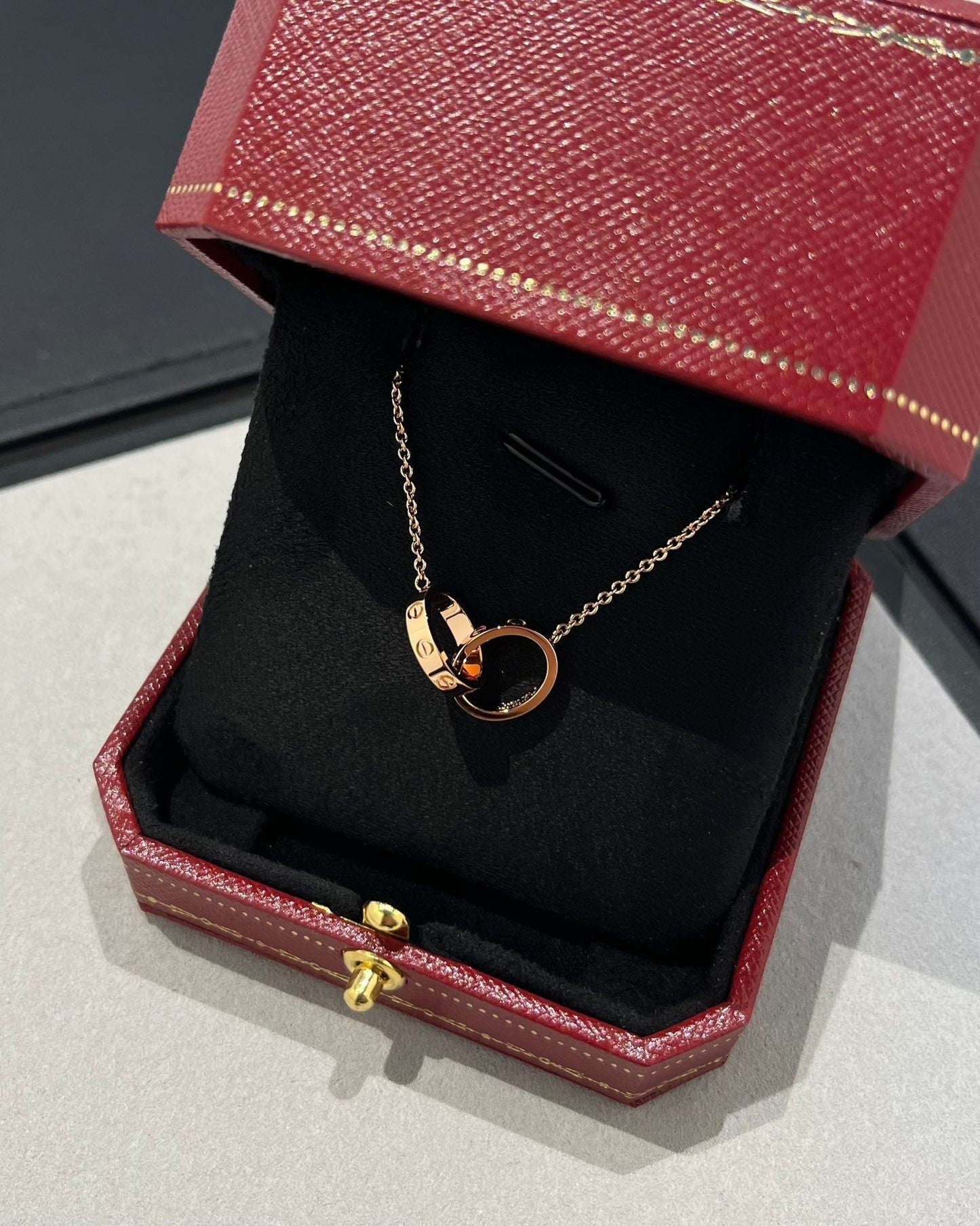 [Shinejoy]LOVE NECKLACE DOUBLE RING PINK GOLD
