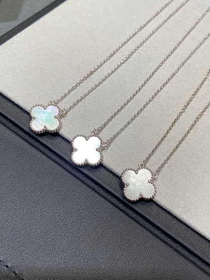 [Shinejoy]CLOVER MEDIUM SILVER WHITE MOP NECKLACE