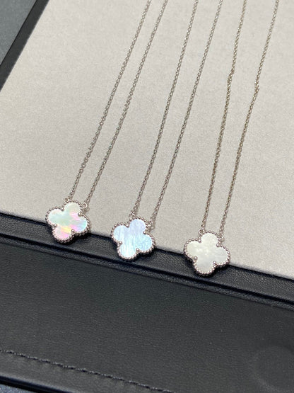 [Shinejoy]CLOVER MEDIUM SILVER WHITE MOP NECKLACE
