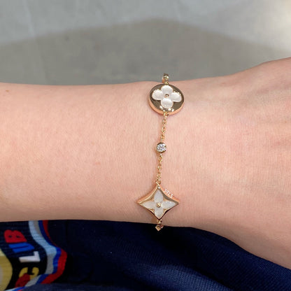 [Shinejoy]STAR AND SUN 4 MOTIF WHITE MOP PINK GOLD BRACELET