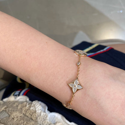 [Shinejoy]STAR AND SUN 4 MOTIF WHITE MOP PINK GOLD BRACELET