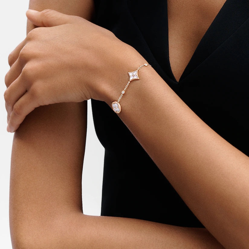 [Shinejoy]STAR AND SUN 4 MOTIF WHITE MOP PINK GOLD BRACELET