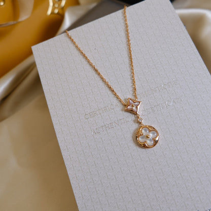 [Shinejoy]STAR AND SUN WHITE MOP 2 MOTIF PINK GOLD NECKLACE