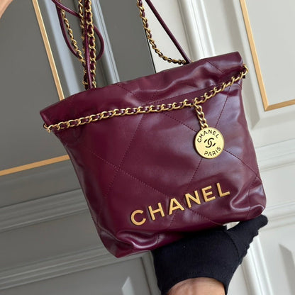 SAC HOBO CC 22 AGNEAU DE BOURGOGNE MÉTAL DORÉ 20CM