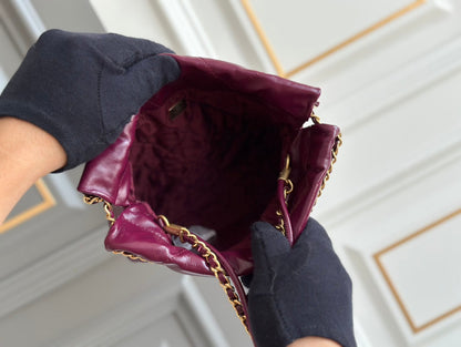 SAC HOBO CC 22 AGNEAU DE BOURGOGNE MÉTAL DORÉ 20CM